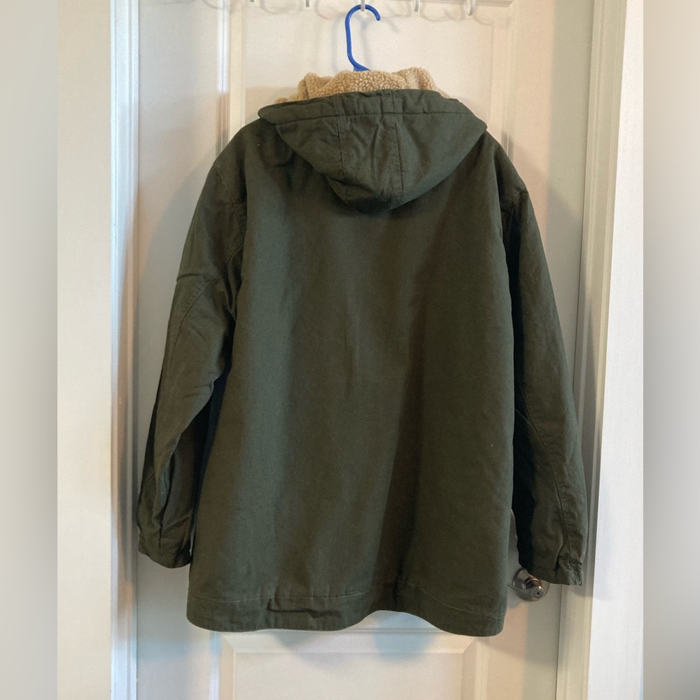 Lee Men’s Heavyweight Sherpa Lined Hooded Workwear Jacket Olive Green - Picture 3 of 10